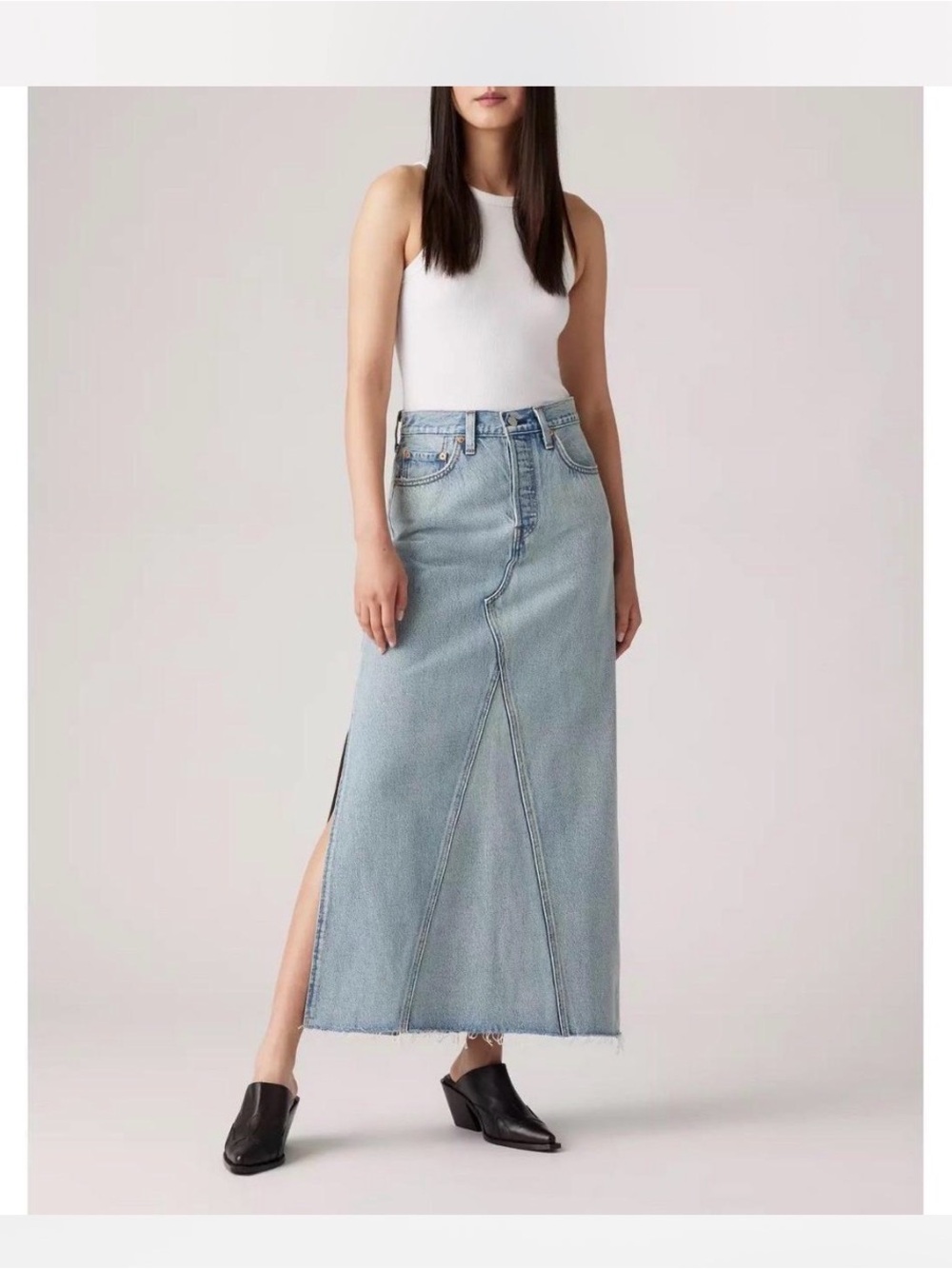 Levi’s Light Blue Denim Maxi Skirt with Front Panel Detail